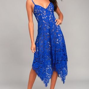 Lulu's - Royal Blue Lace Midi Dress - Size Large